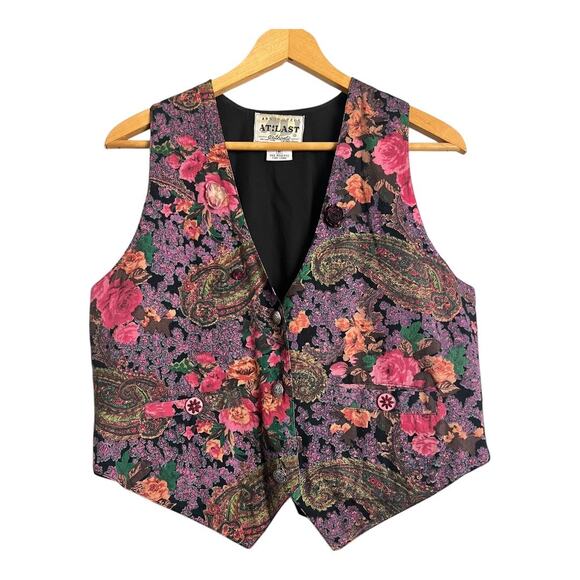 Vintage 90s Granny Vest Floral Retro Cottage Cotton M Medium Boho Blossom - Picture 1 of 5